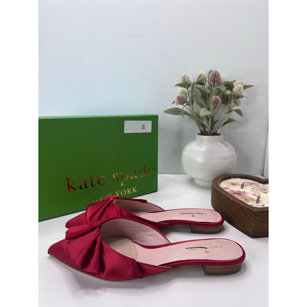 Kate Spade Faryn Satin Bow Pointed Toe Flat Red S110170 Women 6.5M Tried On